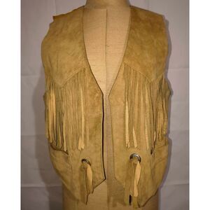 Leather Vest Western/Cowboy with fringe details and a pointed front hem Size Med